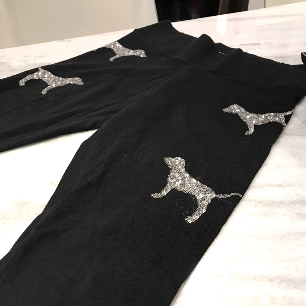 PINK VICTORIA SECRET sequin puppy yoga pants SzM